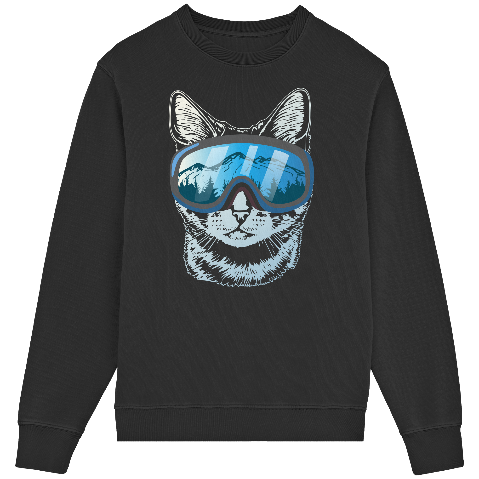 Katze mit Skibrille - Unisex-Rundhalsausschnitt aus Bio-Baumwolle