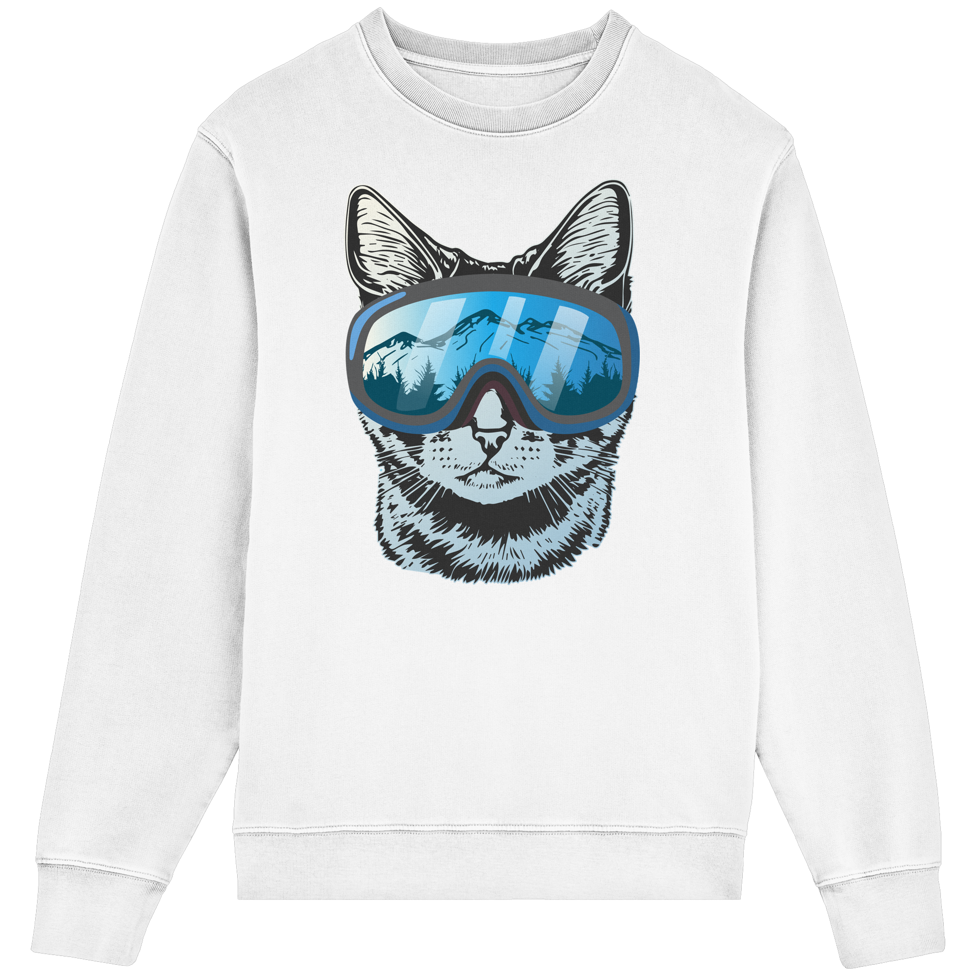 Katze mit Skibrille - Unisex-Rundhalsausschnitt aus Bio-Baumwolle